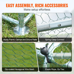 VEVOR Chicken Coop, 9.8X6.5X6.5Ft Walk-In Large Metal Chicken Run for Yard with Waterproof Cover, Doom Roof Hen House with Security Lock for Outdoor and Backyard, Farm, Duck Rabbit Cage Poultry Pen