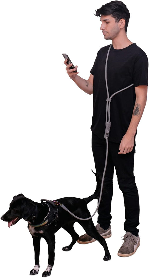 Titanium Grey 3-In-1 Hands-Free Dog Leash, Versatile Crossbody Rope & Adjustable Long Leash