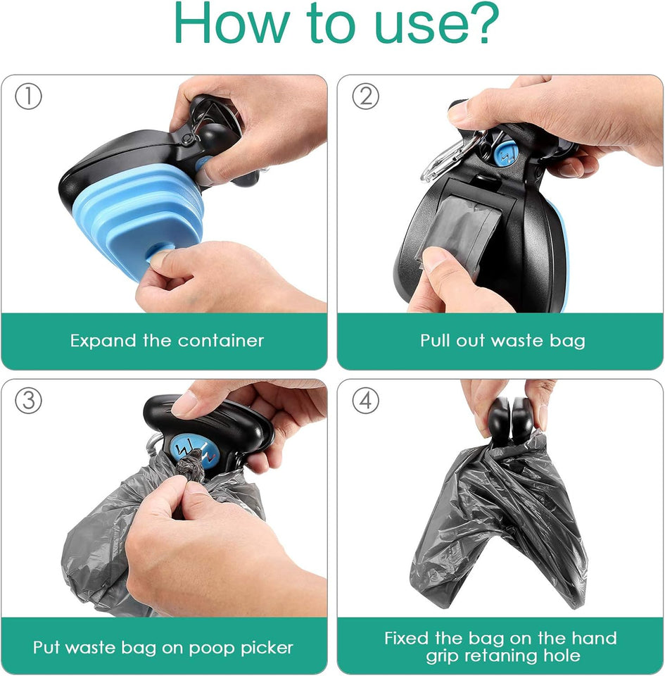 Poop Scooper, New Version Portable Dog Poop Scooper Dog Waste Cleaner, Sanitary Dog Waste Pick Up, Pet Pooper Scooper with Bag Dispenser, Blue