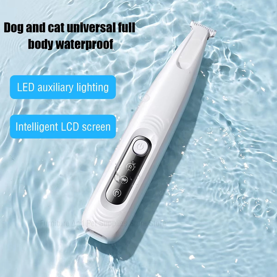 New Dog Paw Trimmer with LED Light Fully Waterproof Pet Hair Trimmer with LED Display Dog Clippers for Grooming 18Mm Widen Blade