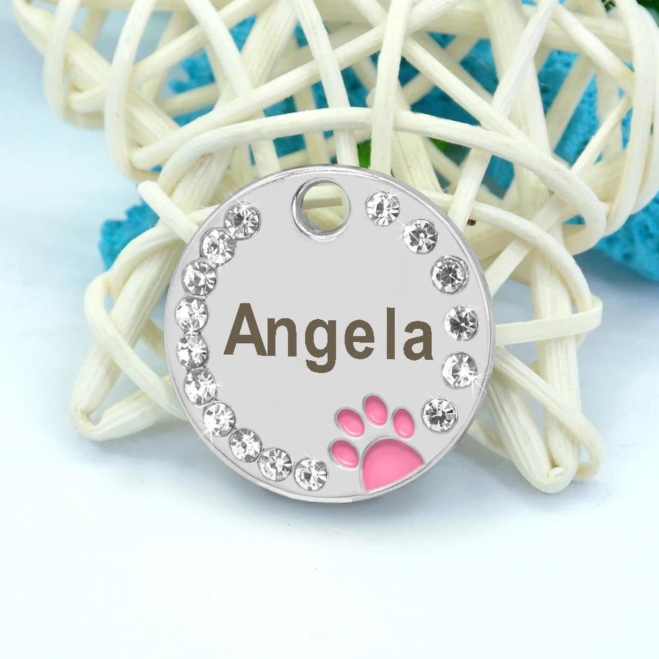 Personalized Dog Cat ID Tag Bling Rhinestone Puppy Kitten Name Tags