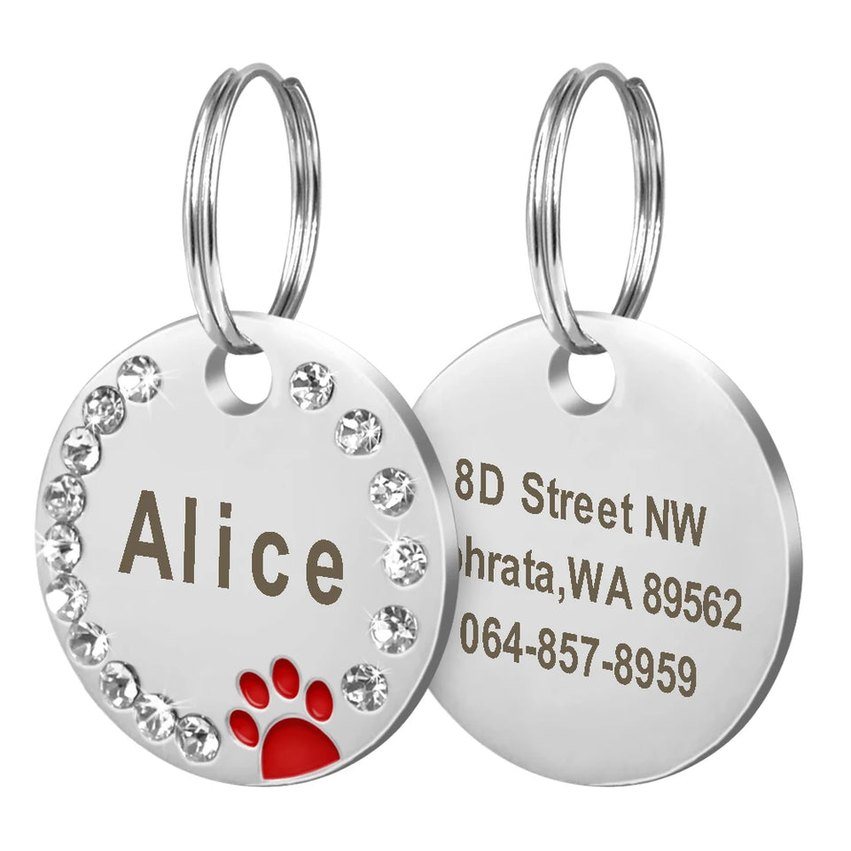 Personalized Dog Cat ID Tag Bling Rhinestone Puppy Kitten Name Tags