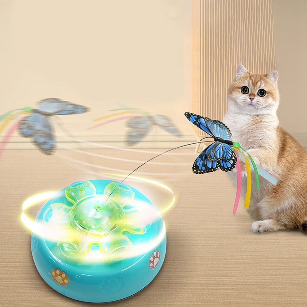 Butterfly Funny Electric Rotating Kitten Toy Cat Teaser with Light