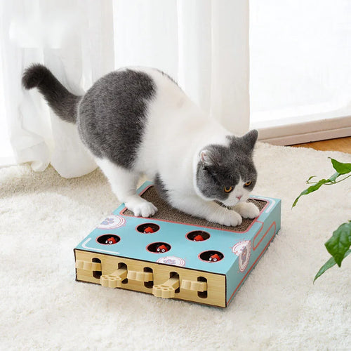 3 in 1 Boredom Relief Whack A Mole Cat Toy with Cat Scratching Pad