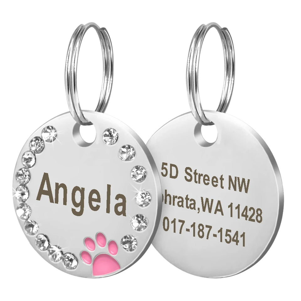 Personalized Dog Cat ID Tag Bling Rhinestone Puppy Kitten Name Tags