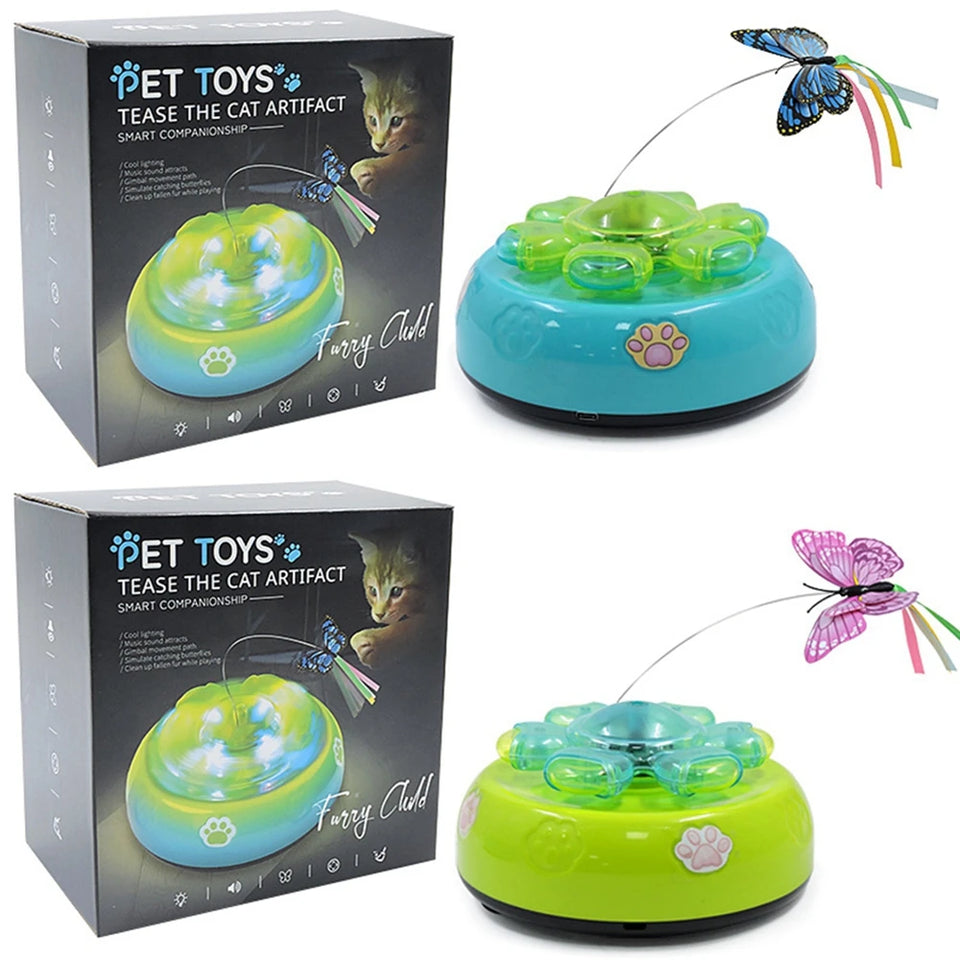 Butterfly Funny Electric Rotating Kitten Toy Cat Teaser with Light