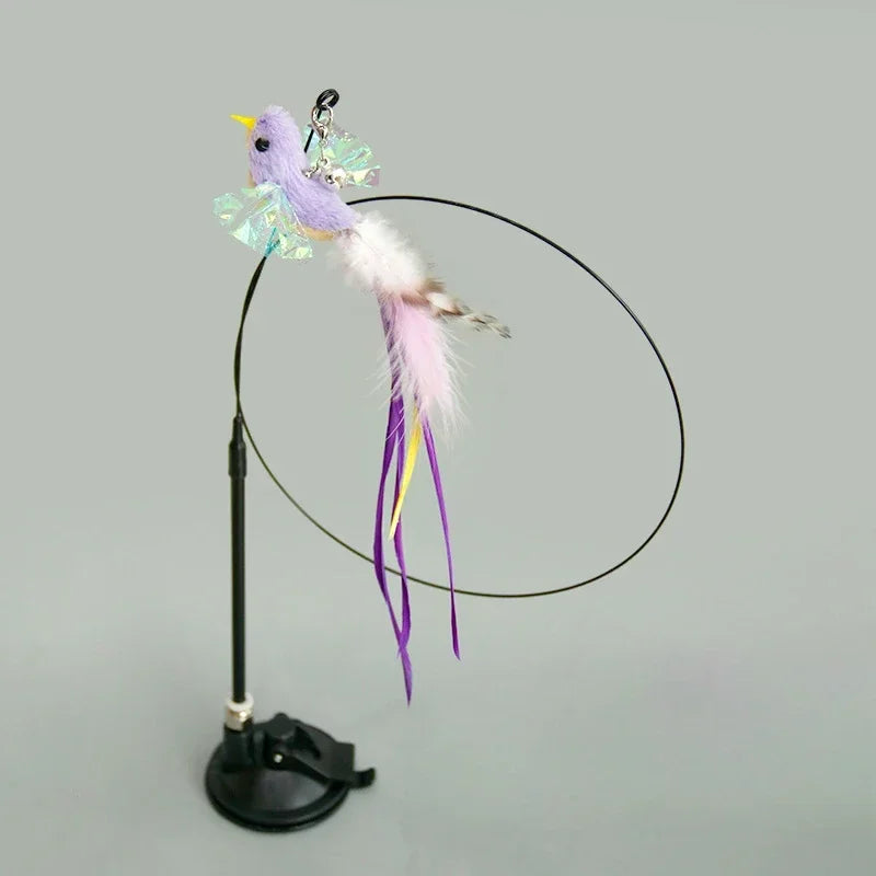 Cat Feather Wand Toy Suction Cup Bird/Feather Cat Wand Pet Supplies