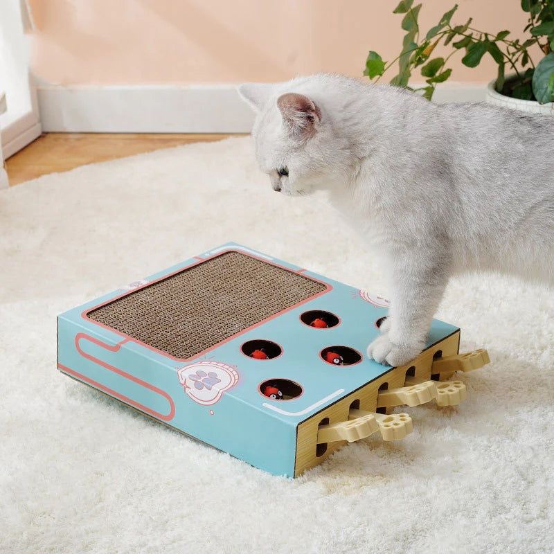 3 in 1 Boredom Relief Whack A Mole Cat Toy with Cat Scratching Pad