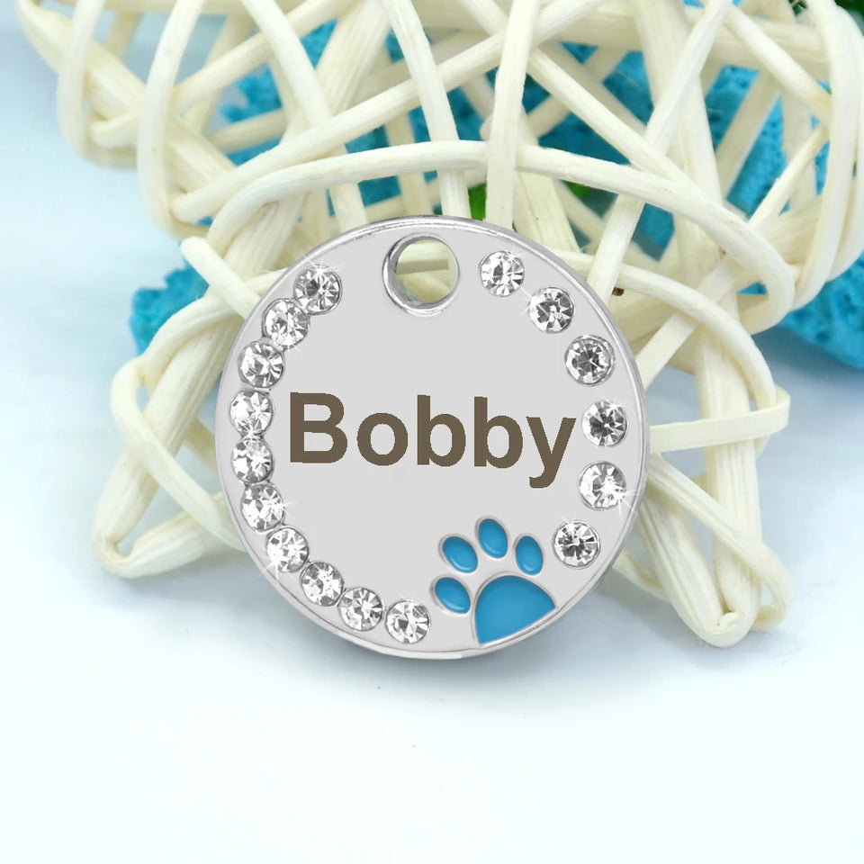 Personalized Dog Cat ID Tag Bling Rhinestone Puppy Kitten Name Tags