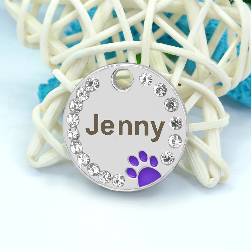 Personalized Dog Cat ID Tag Bling Rhinestone Puppy Kitten Name Tags