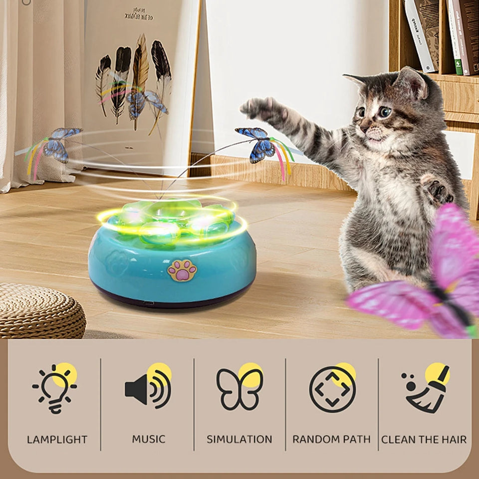 Butterfly Funny Electric Rotating Kitten Toy Cat Teaser with Light