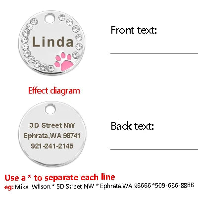Personalized Dog Cat ID Tag Bling Rhinestone Puppy Kitten Name Tags