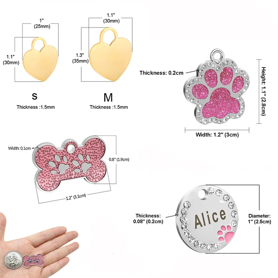 Personalized Dog Cat ID Tag Bling Rhinestone Puppy Kitten Name Tags