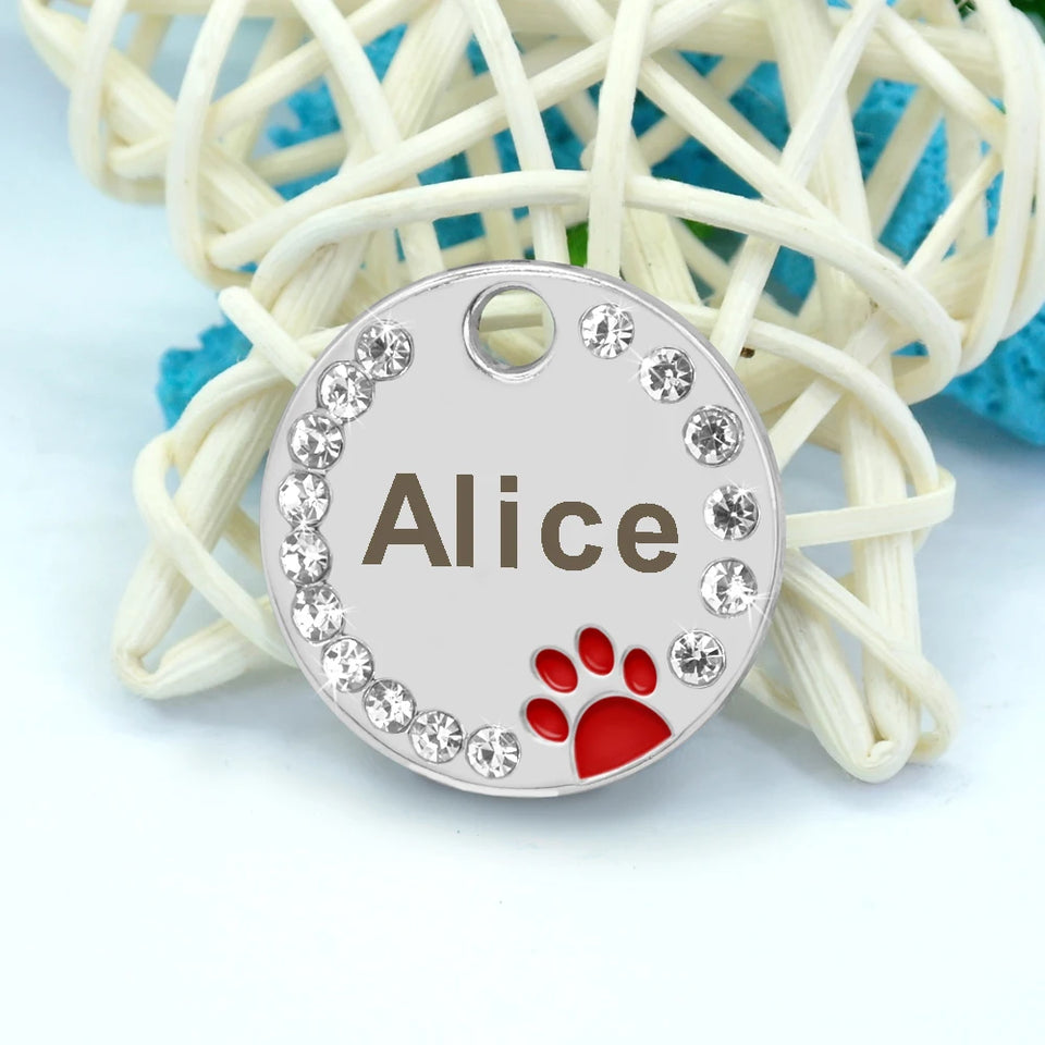 Personalized Dog Cat ID Tag Bling Rhinestone Puppy Kitten Name Tags