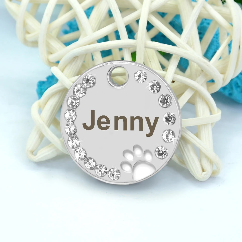 Personalized Dog Cat ID Tag Bling Rhinestone Puppy Kitten Name Tags
