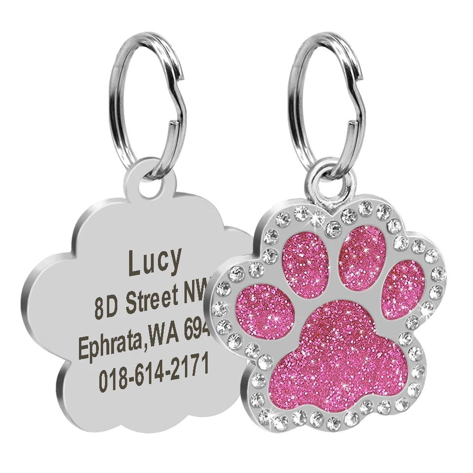 Personalized Dog Cat ID Tag Bling Rhinestone Puppy Kitten Name Tags