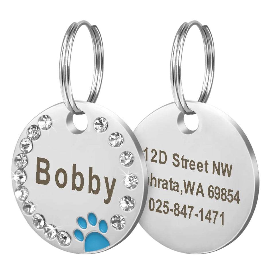 Personalized Dog Cat ID Tag Bling Rhinestone Puppy Kitten Name Tags