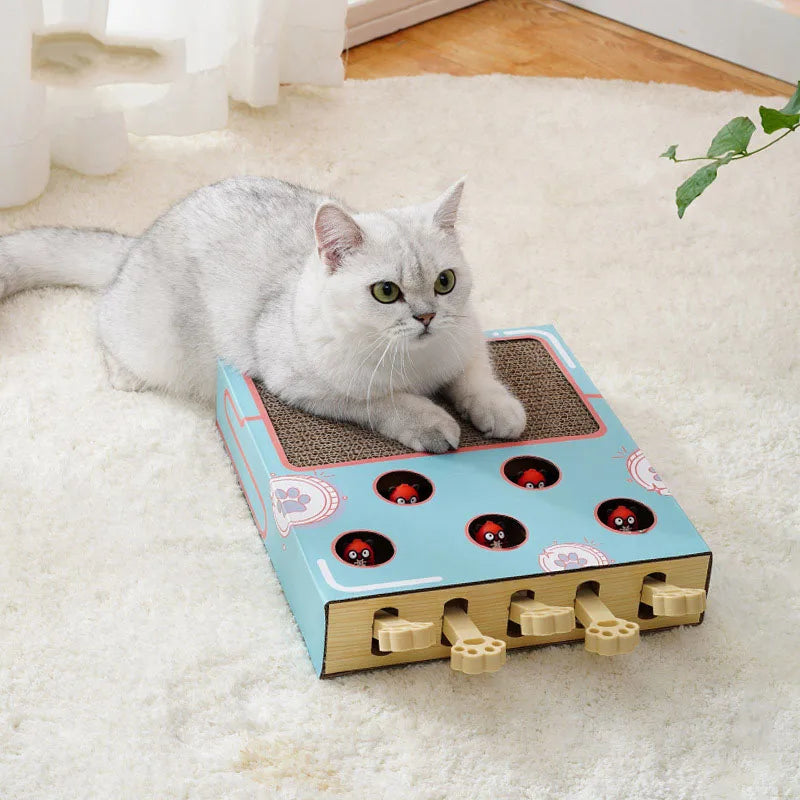 3 in 1 Boredom Relief Whack A Mole Cat Toy with Cat Scratching Pad