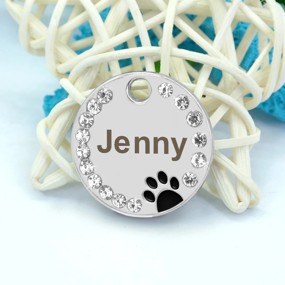 Personalized Dog Cat ID Tag Bling Rhinestone Puppy Kitten Name Tags