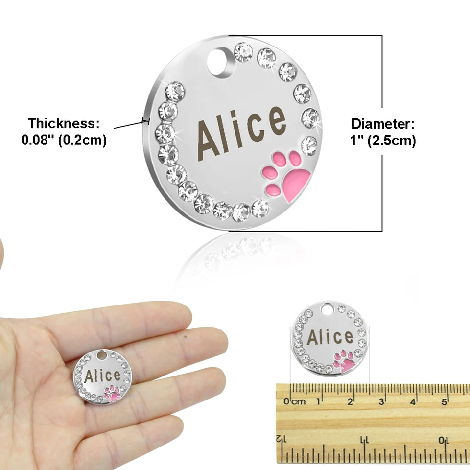 Personalized Dog Cat ID Tag Bling Rhinestone Puppy Kitten Name Tags