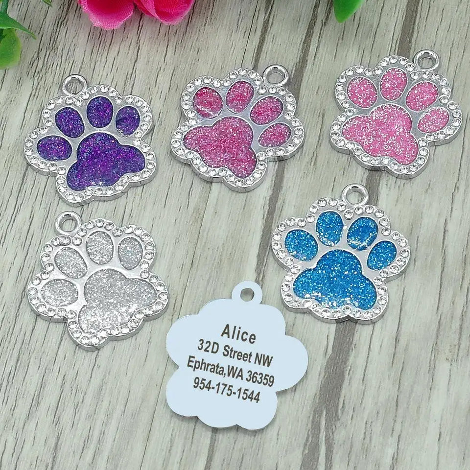 Personalized Dog Cat ID Tag Bling Rhinestone Puppy Kitten Name Tags
