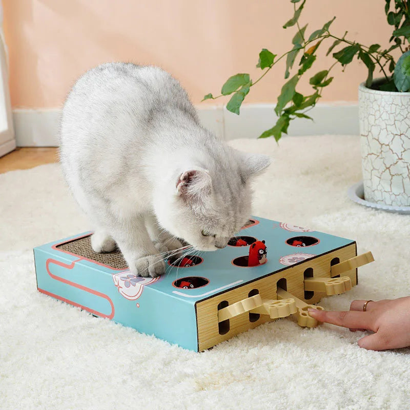 3 in 1 Boredom Relief Whack A Mole Cat Toy with Cat Scratching Pad